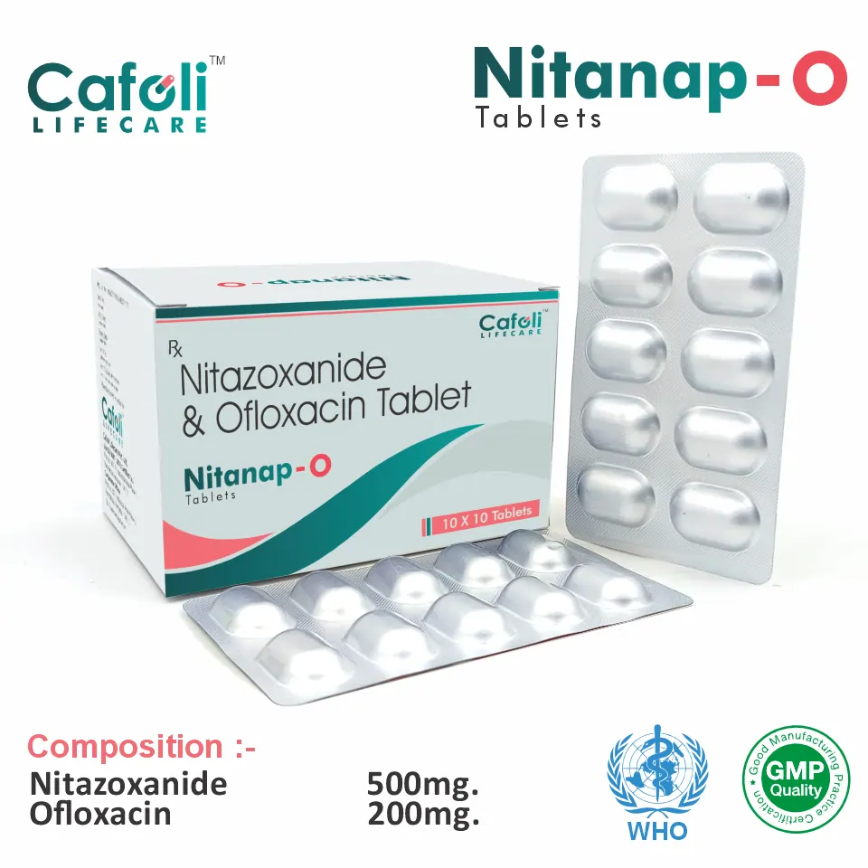 Nitazoxanide 500mg + Ofloxacin 200mg tablet best price for pharma franchise